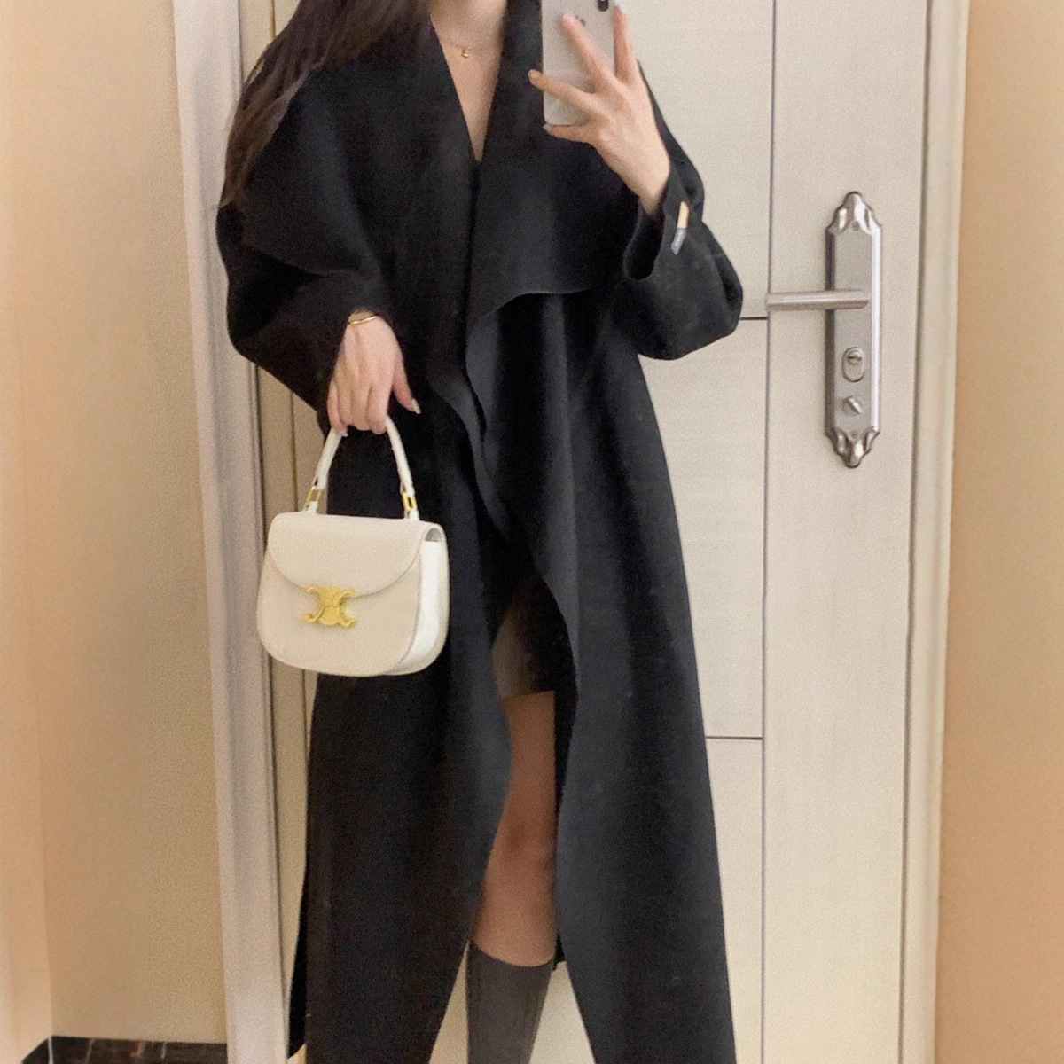 赫本双面羊绒高级感大衣女外套2025反季新款驼色斗篷毛呢长款开衫 - 图3