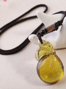 蓝珀吊坠男女长款福袋琥珀毛衣链民族风葫芦项链蜜蜡挂坠礼物首饰