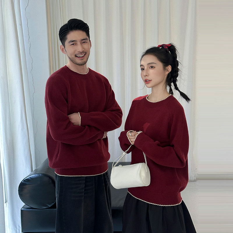 亲子装毛衣一家三四口母子母女休闲简约洋气枣红色新年摄影全家服,淘宝优惠券,粉丝福利购,淘宝优惠卷