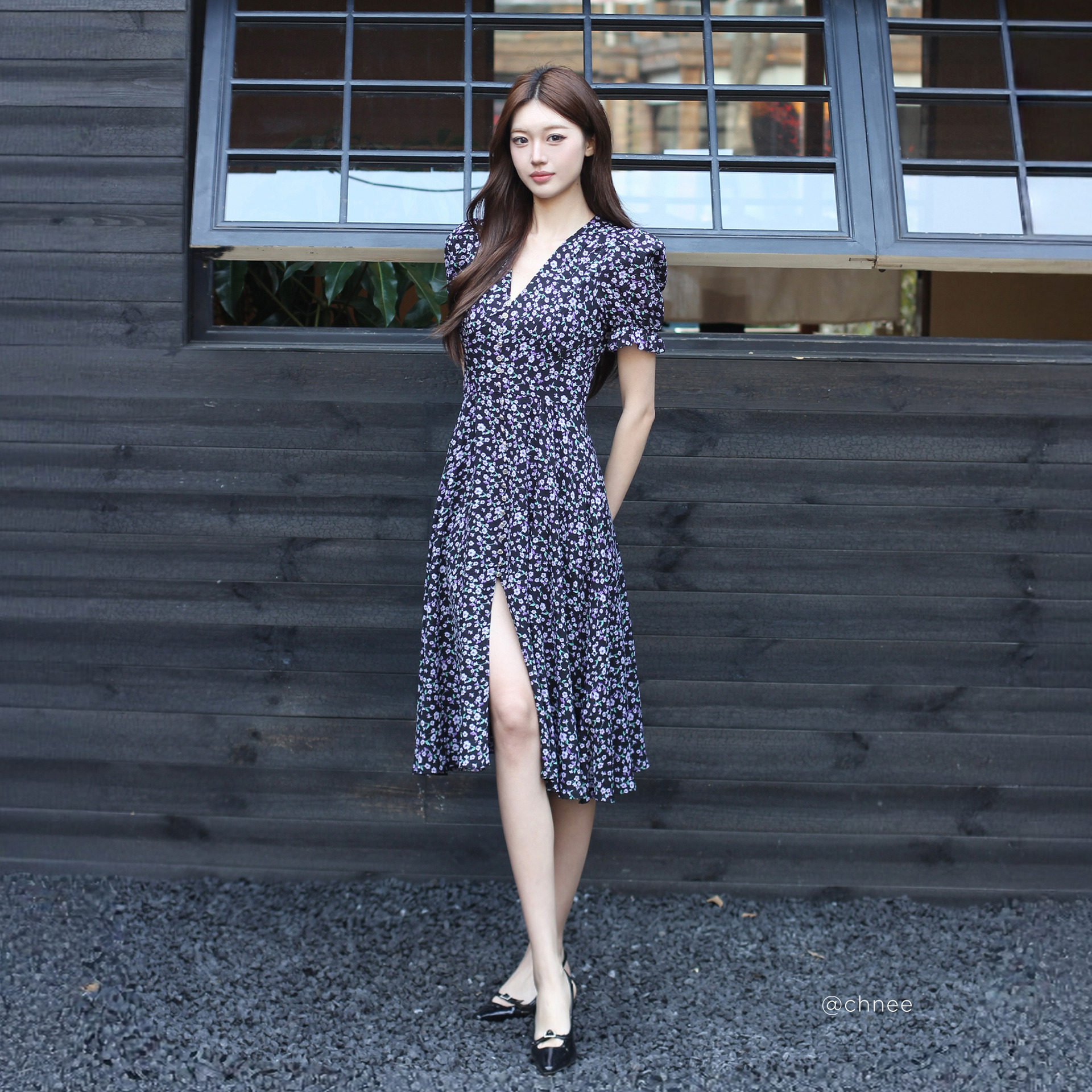 【博主同款】bebe2026夏季新款女士度假风碎花雪纺连衣裙250004