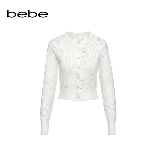bebe2026秋季新款女士气质千金风花纹装饰针织开衫330601 - 图3