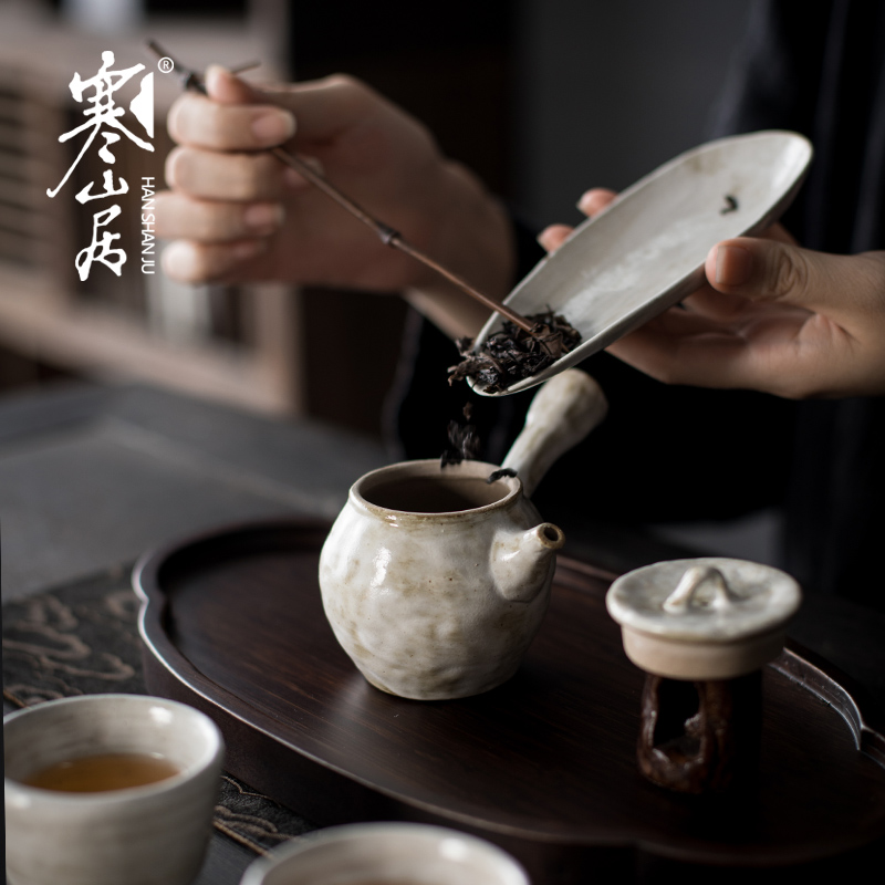 寒山居岩陶手工柴烧壶日式复古侧把泡茶壶粗陶禅意小茶壶仿古单壶 - 图0