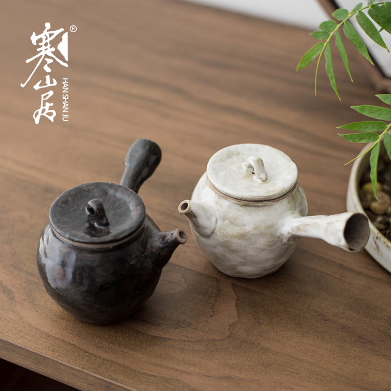 寒山居岩陶手工柴烧壶日式复古侧把泡茶壶粗陶禅意小茶壶仿古单壶-图2