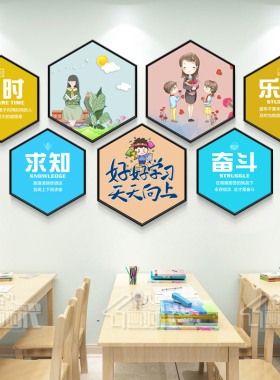 六边形学校培训机构文化墙装饰画