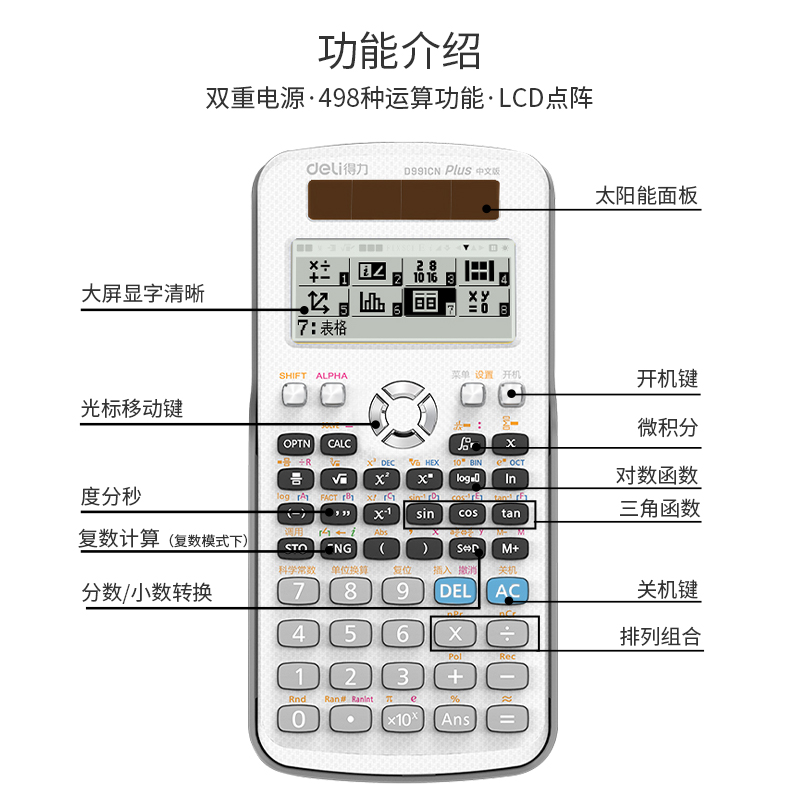 得力科学计算器中文版学生考试考研用太阳能电子函数计算机991cn消防工程职业考试大学会计注会考试专用 - 图1