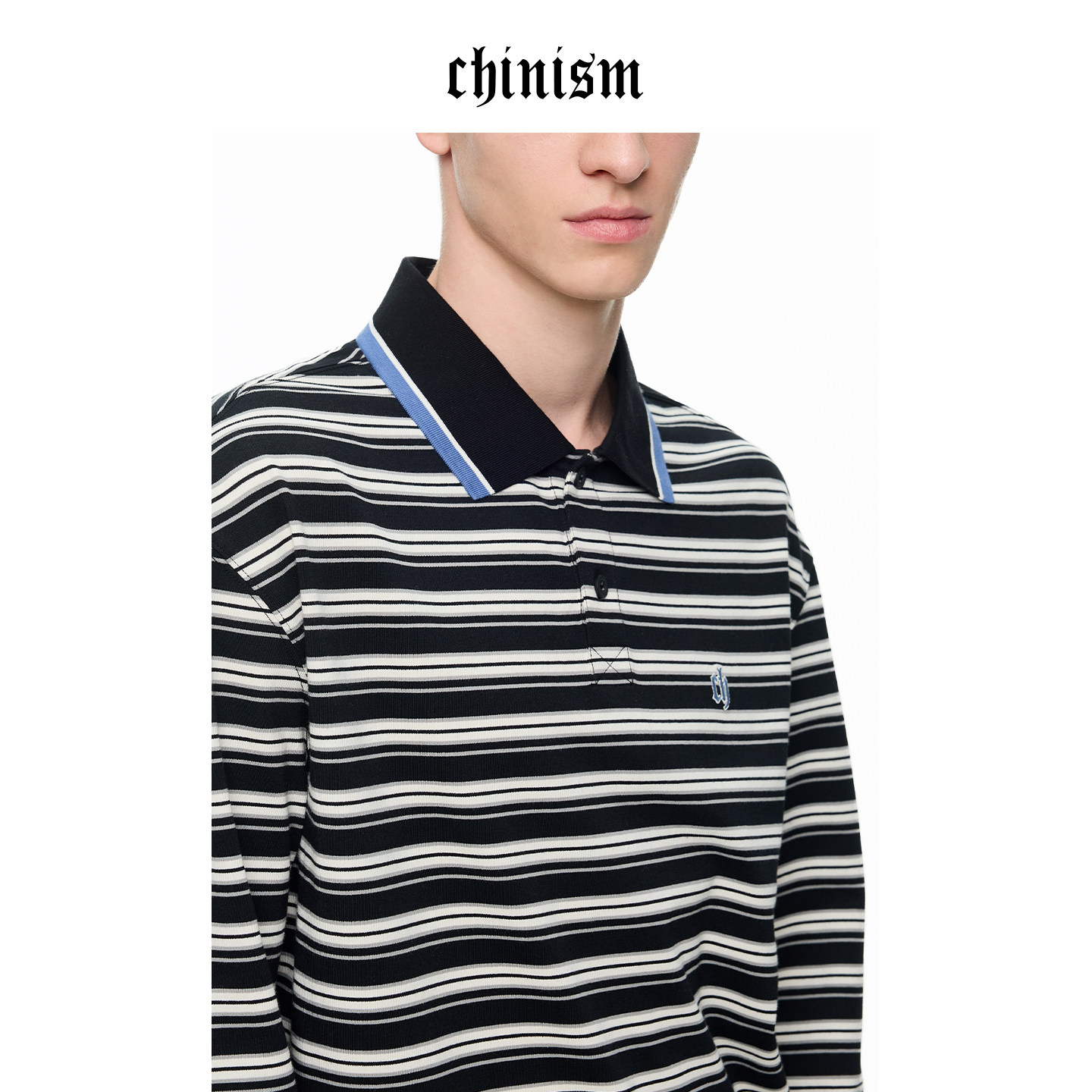 CHINISM丨polo领长袖T恤男春季新款条纹撞色上衣翻领打底衫,淘宝优惠券,粉丝福利购,淘宝优惠卷