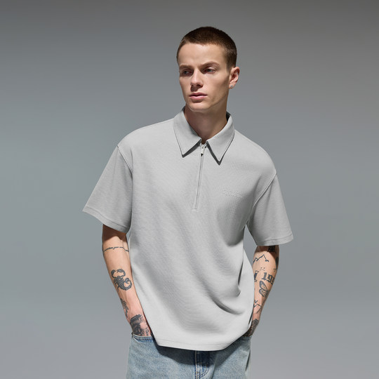 CHINISM赤尘 半拉链短袖polo衫男夏季宽松T恤男士翻领半袖上衣