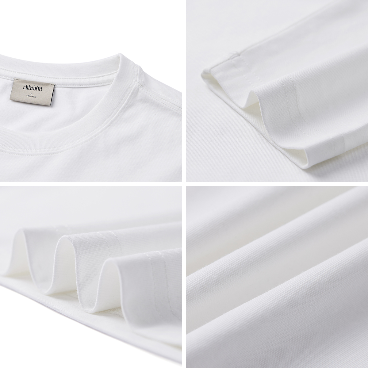 CHINISM赤尘 磨毛白色长袖t恤男冬季美式男士圆领纯色内搭打底衫 - 图3