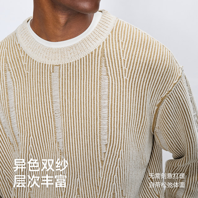 CHINISM red dust contrast color worn round neck sweater