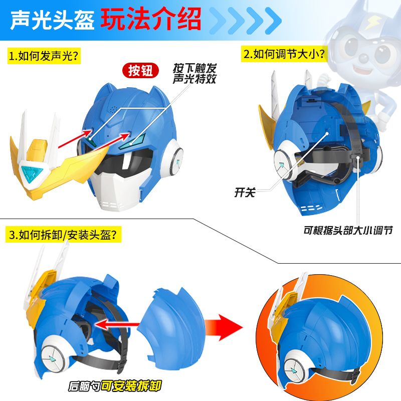 展高正版迷你特工队5超威能量福乐头盔发声发光变形变身器玩具-图3