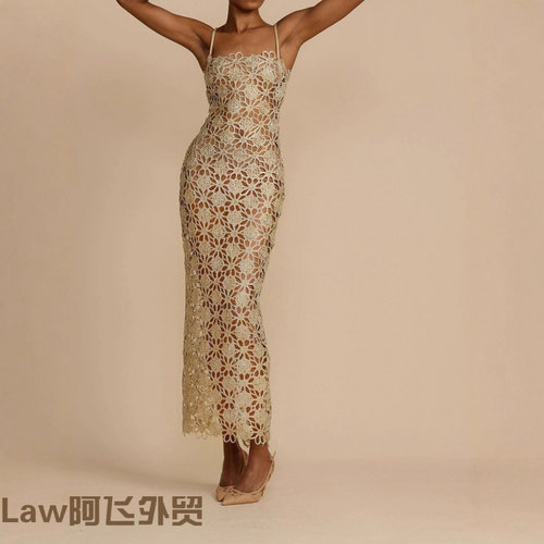 Flattering sexy floral print strapless dress香槟金蕾丝镂空法 - 图1