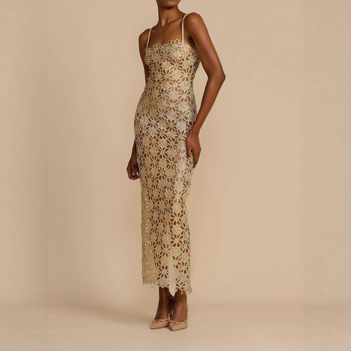 Flattering sexy floral print strapless dress香槟金蕾丝镂空法 - 图2