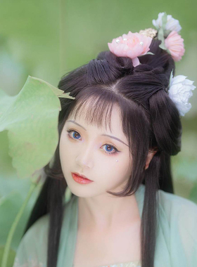 古风绢花发夹套装汉服头饰后压
