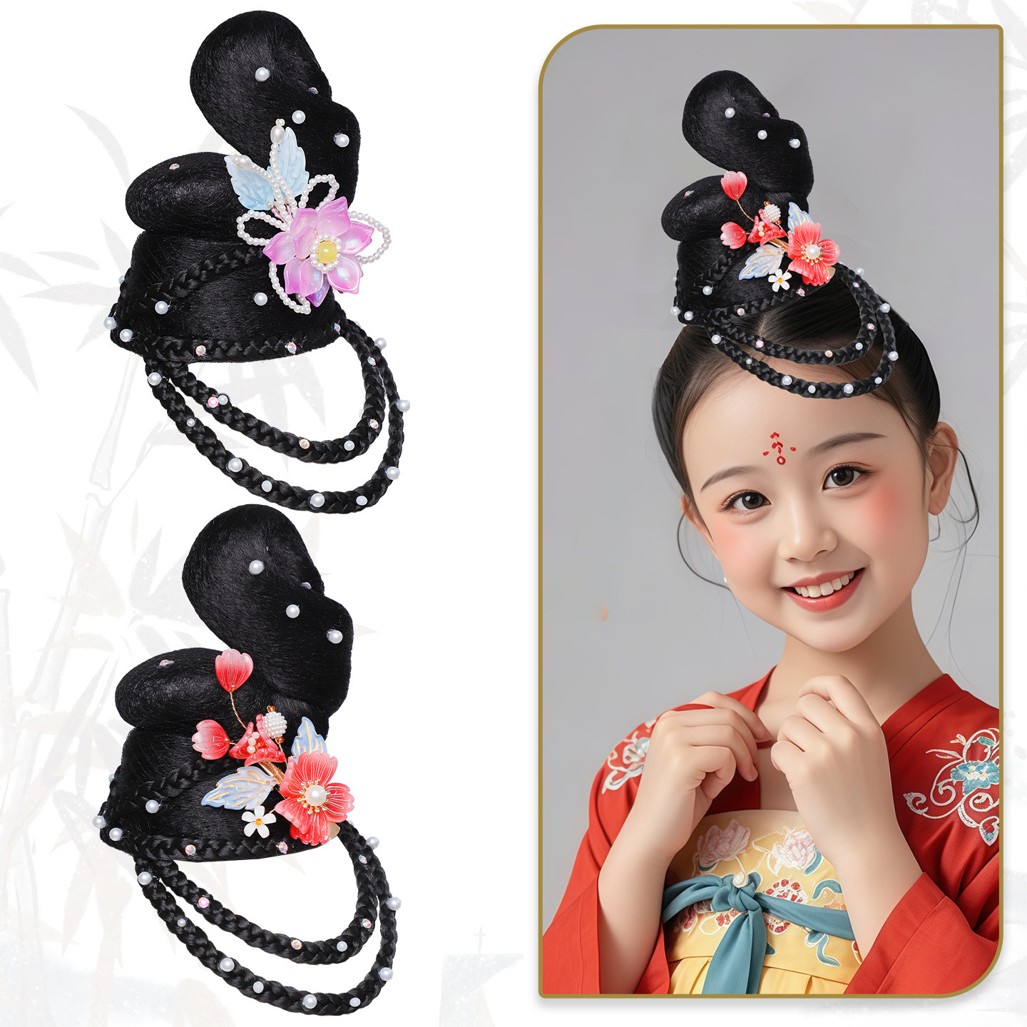 古风假发儿童汉服头饰古典舞表演舞台发髻盘发发包发饰组合套装女,淘宝优惠券,粉丝福利购,淘宝优惠卷