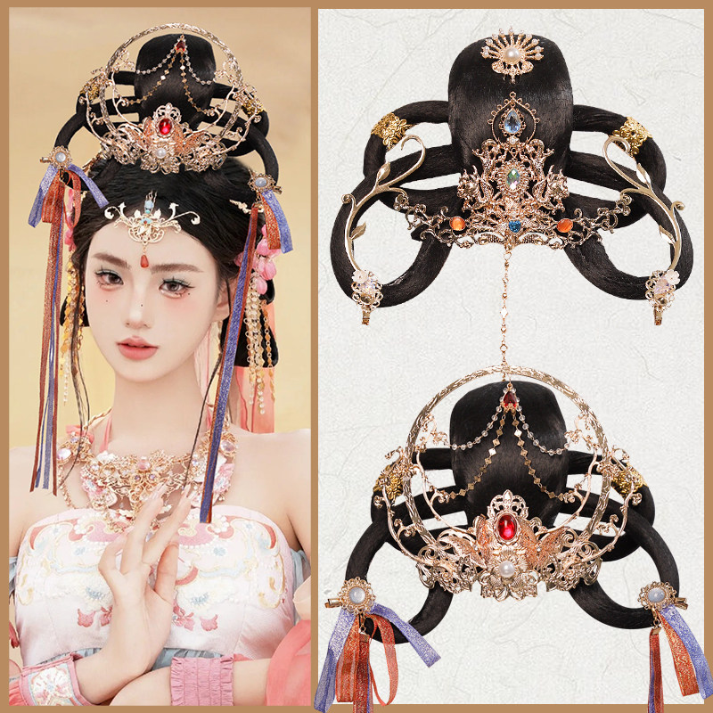 古装异域风敦煌飞天圣女假发发饰组合套装一体式发髻百搭写真cos,淘宝优惠券,粉丝福利购,淘宝优惠卷