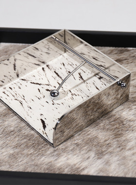 现代简约斑点马毛镜面钢纸巾架样板售楼部客厅抽纸架摆件软装饰品