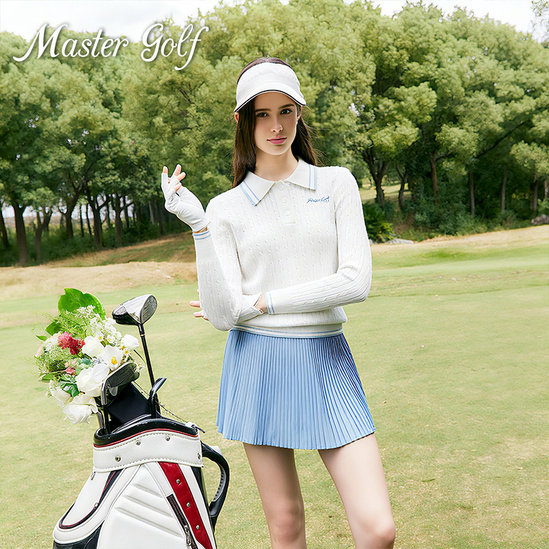 MG秋冬高尔夫女装POLO领长袖针织衫美式学院运动网球套装防走光裙,淘宝优惠券,粉丝福利购,淘宝优惠卷