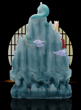 铁刹山黑老太神像摆件汉白玉合成