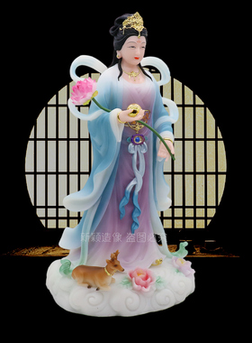 汉白玉何仙姑八仙佛堂供奉摆件