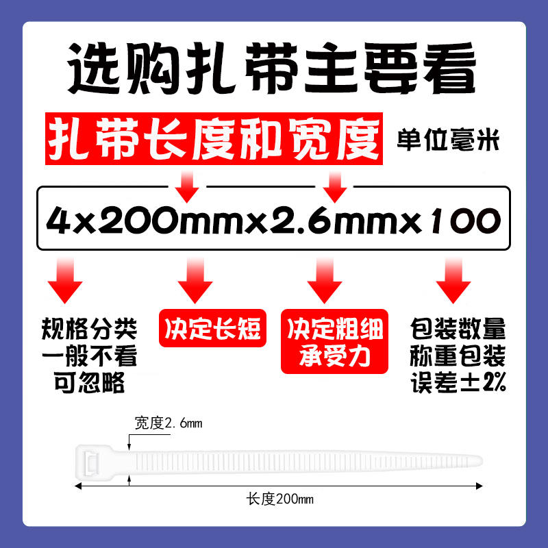 尼龙彩色扎带3*60-4*200mm塑料绑轧带收紧一拉得累勒死狗卡扣强力-图0