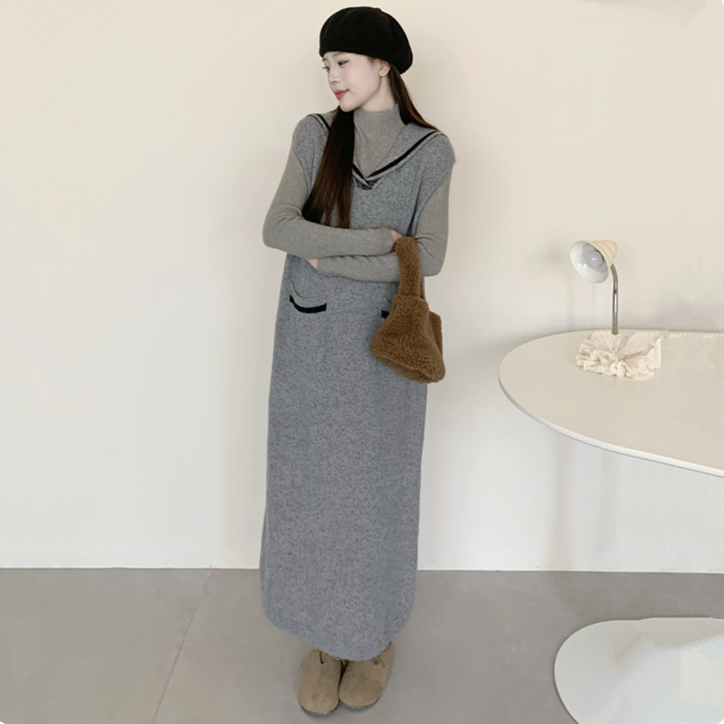 洋气孕妇秋冬装海军风毛衣裙套装2025新款高领打底针织上衣背心裙,淘宝优惠券,粉丝福利购,淘宝优惠卷