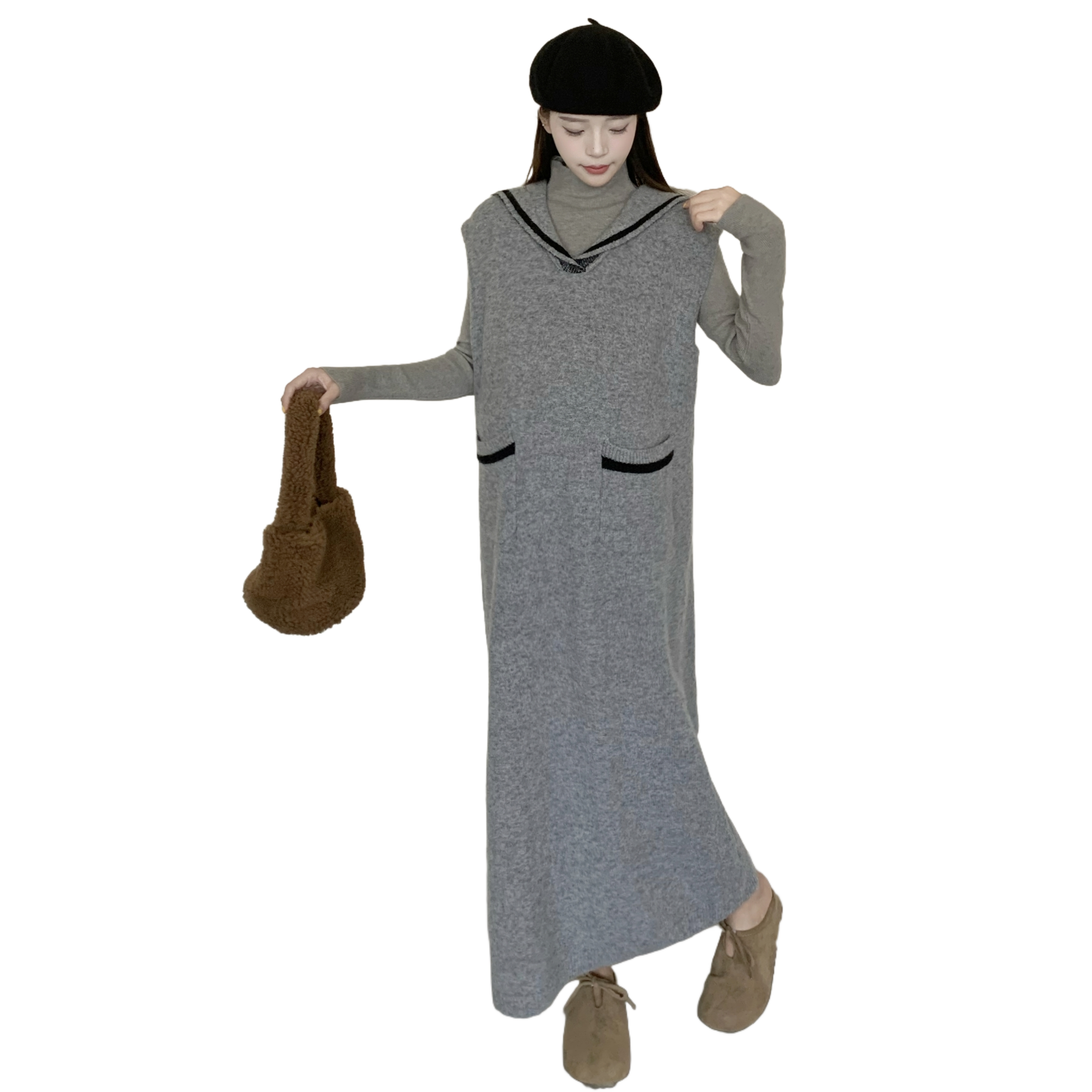 洋气孕妇秋冬装海军风毛衣裙套装2025新款高领打底针织上衣背心裙,淘宝优惠券,粉丝福利购,淘宝优惠卷