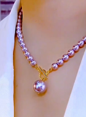 2025年新款紫色珍珠锆石项链女潮