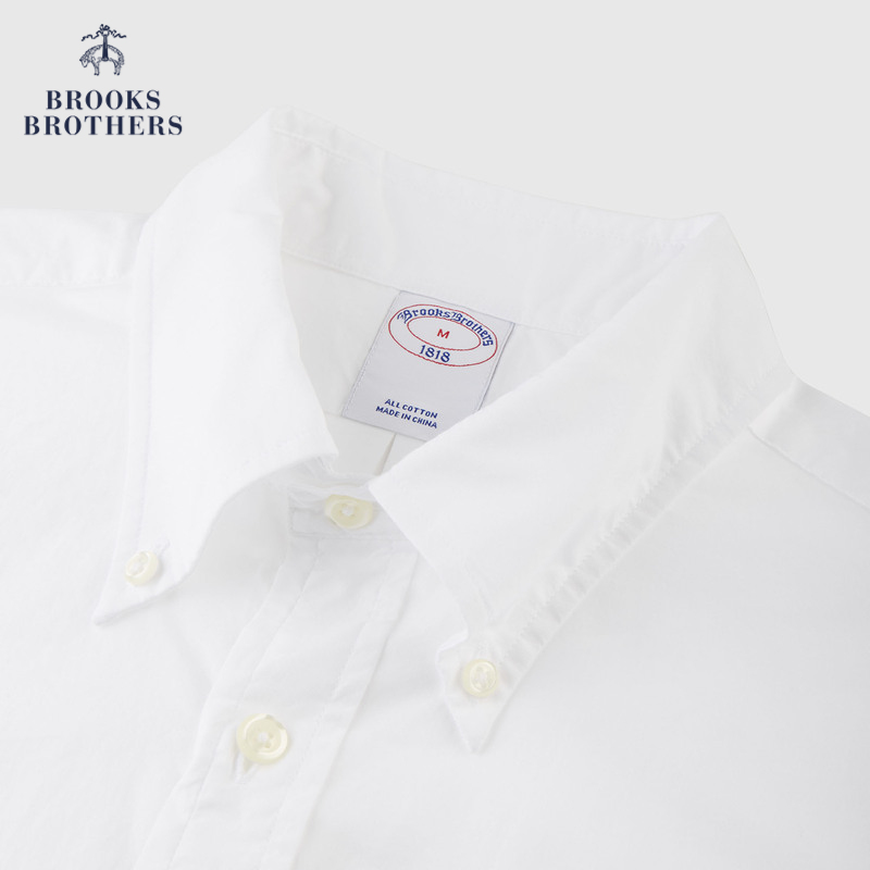 Brooks Brothers/布克兄弟男士简约纯色棉质扣结领短袖休闲衬衫-图1