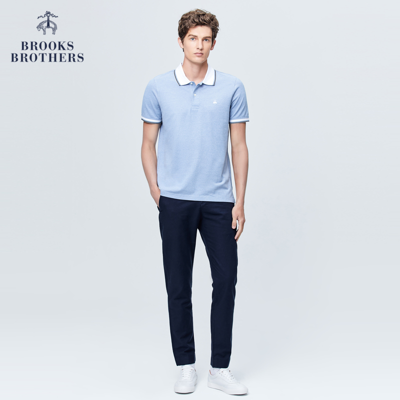 Brooks Brothers/布克兄弟男春秋新款美式休闲条纹修身短袖polo衫 - 图1