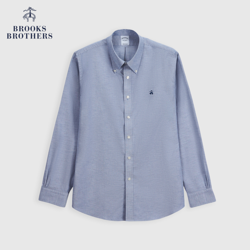 Brooks Brothers/布克兄弟男士24春夏新款刺绣logo扣结领休闲衬衫-图2