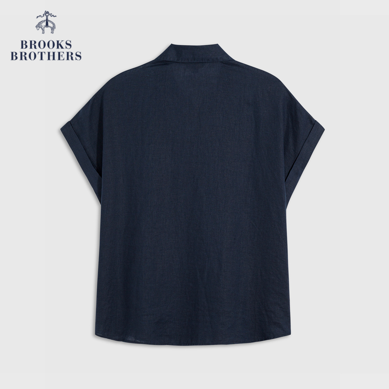 Brooks Brothers/布克兄弟女士24春夏新款亚麻简约纯色休闲衬衫-图0