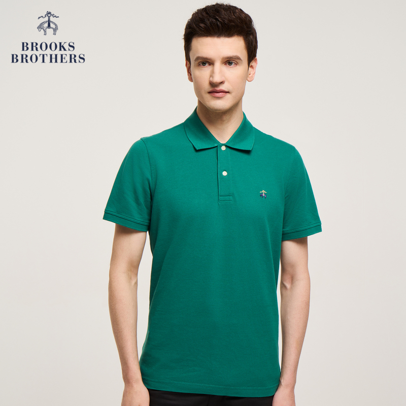 Brooks Brothers/布克兄弟男24夏刺绣logo纯棉休闲翻领短袖Polo衫 - 图1