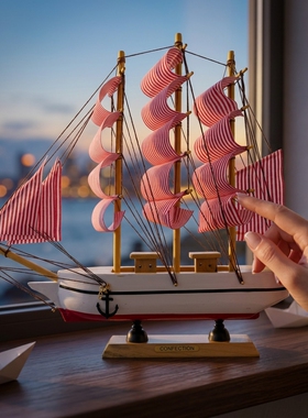 实木一帆风顺招财吉祥帆船摆件