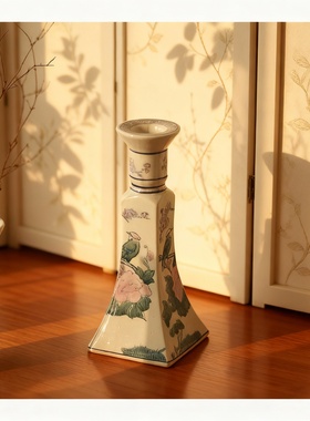 新中式花鸟陶瓷烛台可发光礼盒装