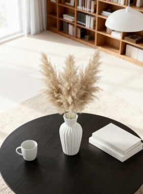 侘寂风白色陶瓷芦苇花瓶摆件