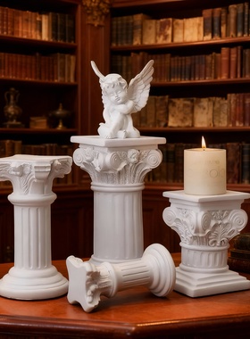 新古典树脂浮雕天使柱摆件套组