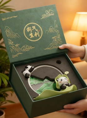 新中式熊猫树脂香薰摆件礼盒