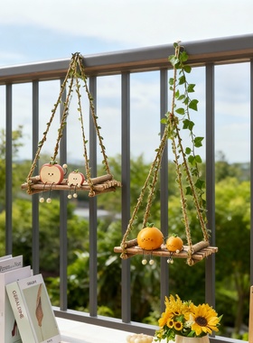 田园木质卡通秋千壁挂收纳摆件