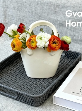 简约现代陶瓷花篮失蜡法桌面摆件