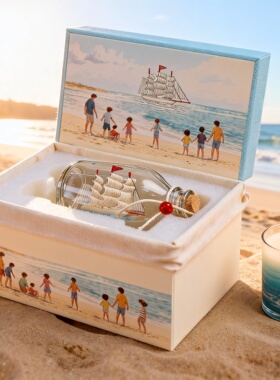 地中海玻璃帆船桌面摆件礼盒装