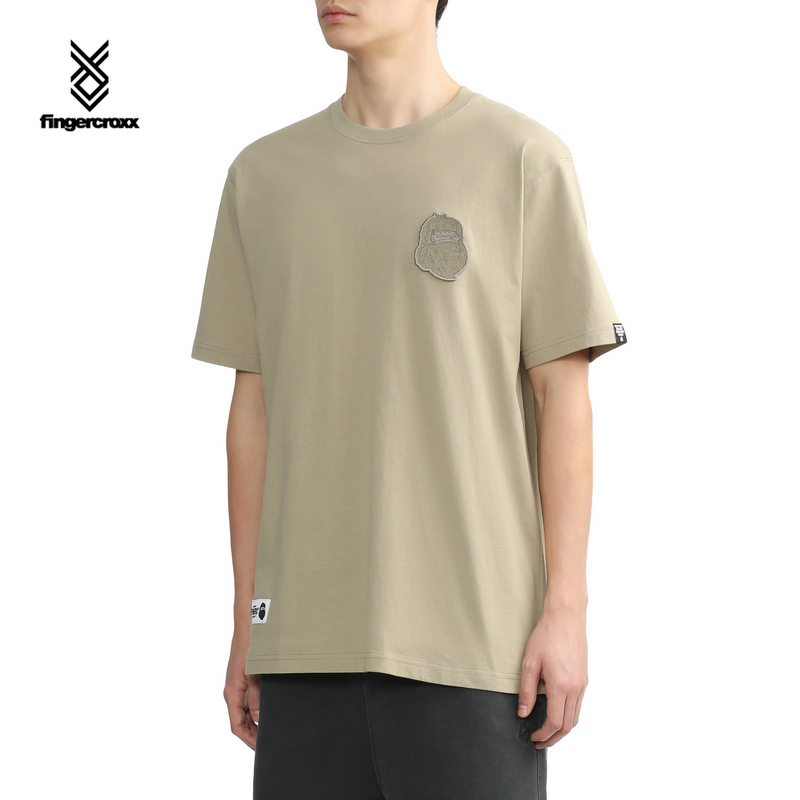 fingercroxx男装夏季新品简约纯色Bigfoot刺绣短袖T恤00400XM - 图1