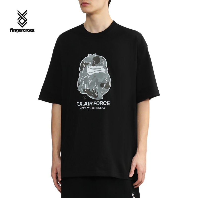 fingercroxx男装夏季新品个性图案印花圆领短袖T恤00586XM - 图1