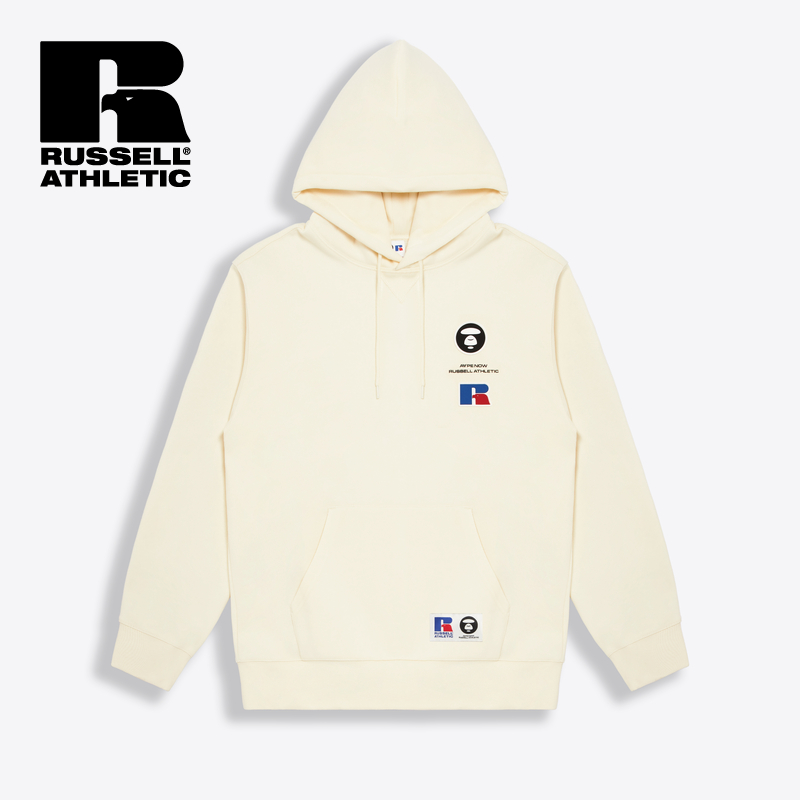 RUSSELL X AAPE 联名秋季图案标签抽绳连帽潮流长袖卫衣9043LXJ - 图0