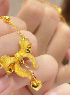 铜合金项链 新中式在逃公主蝴蝶结项链女时尚百搭锁骨链