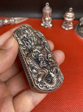 龙腾四海纯银吊坠镂空生肖龙大尺寸项链男女复古霸气银饰钥匙扣