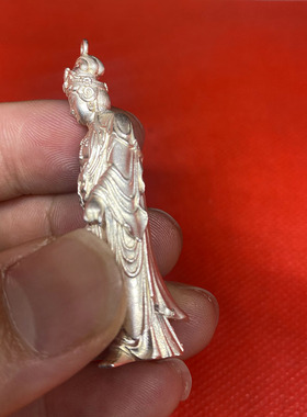 999纯银立体实心观音世实心3D立体观音吊坠男女守护神银饰项链坠