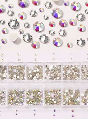 12 Grids Multi Sizes Nail Rhinestones Set Crystal AB Clear G