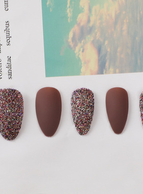 24 pcs fake nails Glitter powder Pointed fake nail wearing
