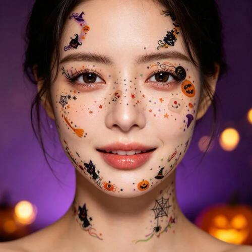 Halloween Bat Face Tattoo Stickers 12sheets/set Waterproof D - 图1