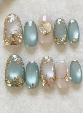 24pcs Gradient Pink Almond False Nail Tips Wearable Cat's Ey